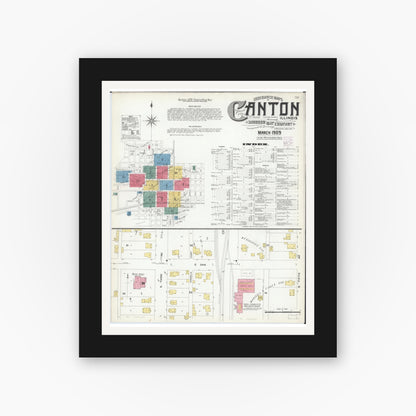 Old map wall art mockup — black gallery frame with white mat — Sanborn Fire Insurance Map from Canton, Fulton County, Illinois (1909) - Complete Map Set