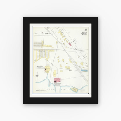 Old map wall art mockup — black gallery frame with white mat — Sanborn Fire Insurance Map from Cadillac, Wexford County, Michigan (1914), Sheet #0028