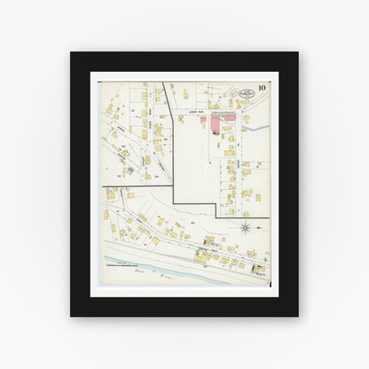 Old map wall art mockup — black gallery frame with white mat — Sanborn Fire Insurance Map from Pomeroy, Meigs County, Ohio (1899), Sheet #0010