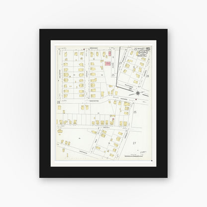 Old map wall art mockup — black gallery frame with white mat — Sanborn Fire Insurance Map from Chicopee, Hampden County, Massachusetts (1910), Sheet #0027