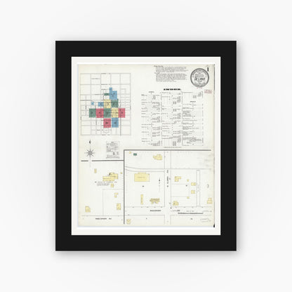 Old map wall art mockup — black gallery frame with white mat — Sanborn Fire Insurance Map from De Land, Volusia County, Florida (1909) - Complete Map Set