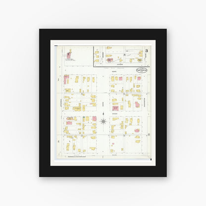 Old map wall art mockup — black gallery frame with white mat — Sanborn Fire Insurance Map from Port Clinton, Ottawa County, Ohio (1904), Sheet #0003