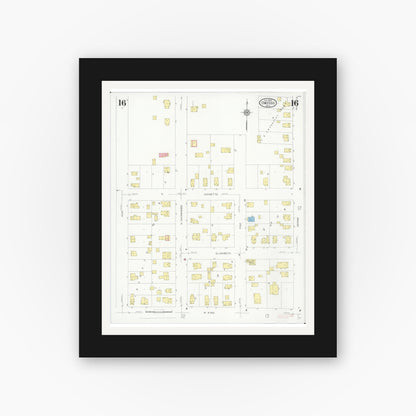 Old map wall art mockup — black gallery frame with white mat — Sanborn Fire Insurance Map from Owosso, Shiawassee County, Michigan (1930), Sheet #0016