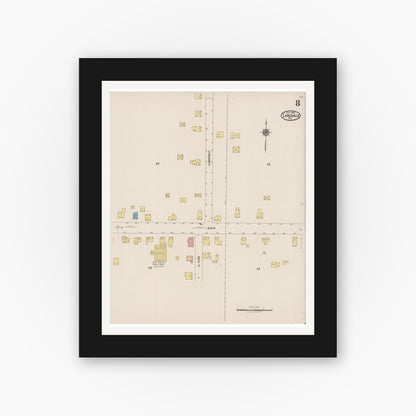 Old map wall art mockup — black gallery frame with white mat — Sanborn Fire Insurance Map from Linesville, Crawford County, Pennsylvania (1922), Sheet #0008