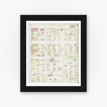 Old map wall art mockup — black gallery frame with white mat — Sanborn Fire Insurance Map from Defiance, Defiance County, Ohio (1893), Sheet #0004