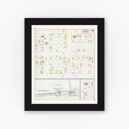 Old map wall art mockup — black gallery frame with white mat — Sanborn Fire Insurance Map from Lockport, Will County, Illinois (1902), Sheet #0008