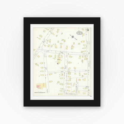 Old map wall art mockup — black gallery frame with white mat — Sanborn Fire Insurance Map from Stoughton, Norfolk County, Massachusetts (1912), Sheet #0006