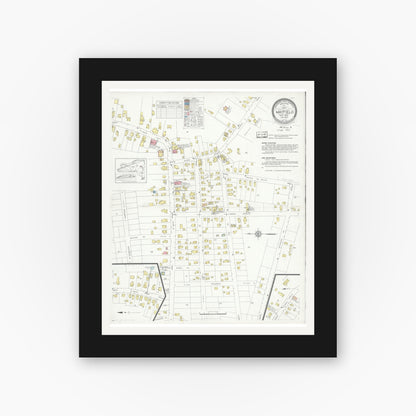 Old map wall art mockup — black gallery frame with white mat — Sanborn Fire Insurance Map from Mayfield, Fulton County, New York (1937), Sheet #0001
