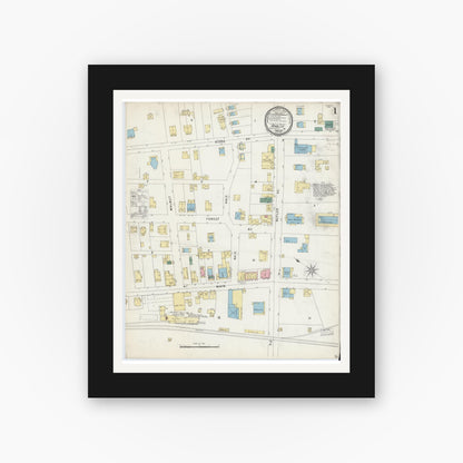 Old map wall art mockup — black gallery frame with white mat — Sanborn Fire Insurance Map from Ambler, Montgomery County, Pennsylvania (1896), Sheet #0001