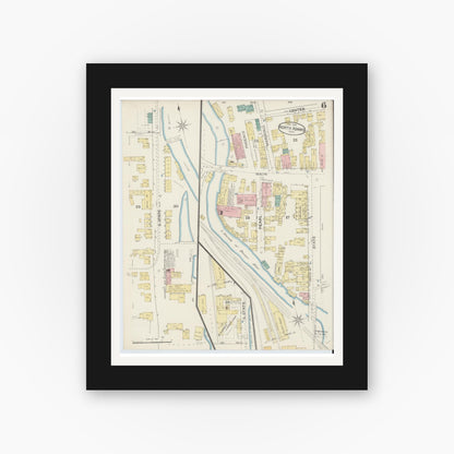 Old map wall art mockup — black gallery frame with white mat — Sanborn Fire Insurance Map from North Adams, Berkshire County, Massachusetts (1888), Sheet #0006