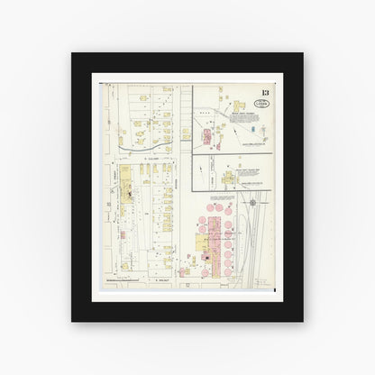 Old map wall art mockup — black gallery frame with white mat — Sanborn Fire Insurance Map from Logan, Hocking County, Ohio (1914), Sheet #0013
