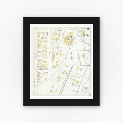 Old map wall art mockup — black gallery frame with white mat — Sanborn Fire Insurance Map from Olean, Cattaraugus County, New York (1904), Sheet #0009