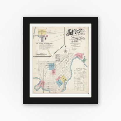 Old map wall art mockup — black gallery frame with white mat — Sanborn Fire Insurance Map from Jefferson, Marion County, Texas (1890) - Complete Map Set