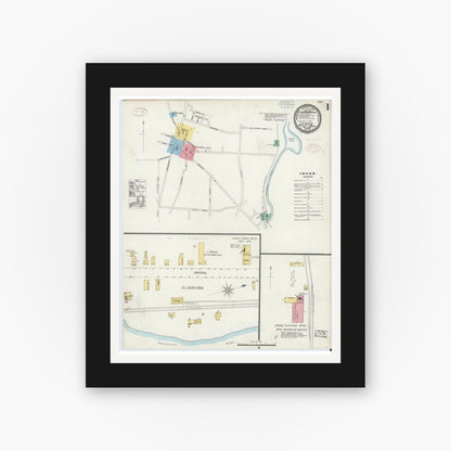 Old map wall art mockup — black gallery frame with white mat — Sanborn Fire Insurance Map from Lenox, Berkshire County, Massachusetts (1898) - Complete Map Set