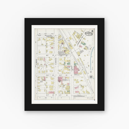 Old map wall art mockup — black gallery frame with white mat — Sanborn Fire Insurance Map from Anderson, Madison County, Indiana (1890), Sheet #0003