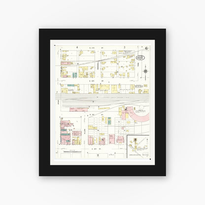 Old map wall art mockup — black gallery frame with white mat — Sanborn Fire Insurance Map from Boone, Boone County, Iowa (1909), Sheet #0006