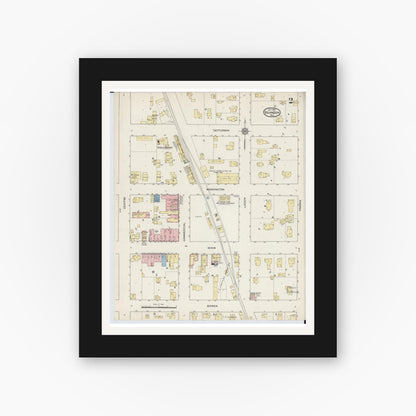 Old map wall art mockup — black gallery frame with white mat — Sanborn Fire Insurance Map from Brandon, Fond du Lac County, Wisconsin (1914), Sheet #0002