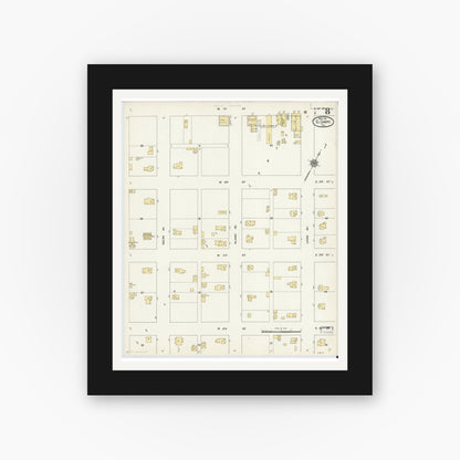Old map wall art mockup — black gallery frame with white mat — Sanborn Fire Insurance Map from El Campo, Wharton County, Texas (1912), Sheet #0008