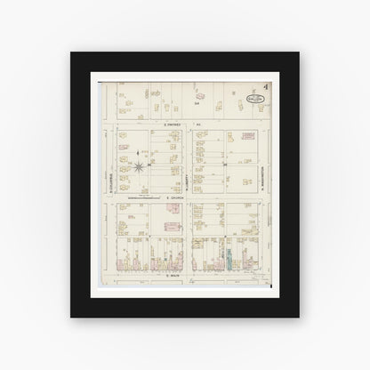 Old map wall art mockup — black gallery frame with white mat — Sanborn Fire Insurance Map from Galion, Crawford County, Ohio (1887), Sheet #0004