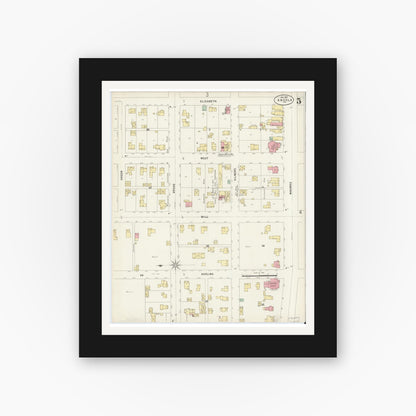 Old map wall art mockup — black gallery frame with white mat — Sanborn Fire Insurance Map from Angola, Steuben County, Indiana (1897), Sheet #0005