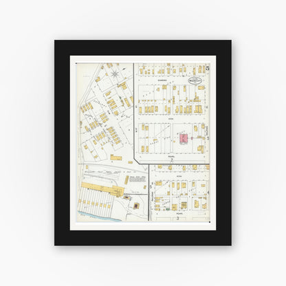 Old map wall art mockup — black gallery frame with white mat — Sanborn Fire Insurance Map from Mound City, Pulaski County, Illinois (1900), Sheet #0005
