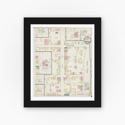 Old map wall art mockup — black gallery frame with white mat — Sanborn Fire Insurance Map from Manchester, Adams County, Ohio (1885), Sheet #0001