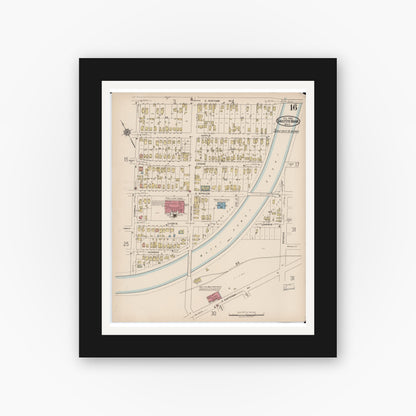 Old map wall art mockup — black gallery frame with white mat — Sanborn Fire Insurance Map from Sault Sainte Marie, Chippewa County, Michigan (1922), Sheet #0016