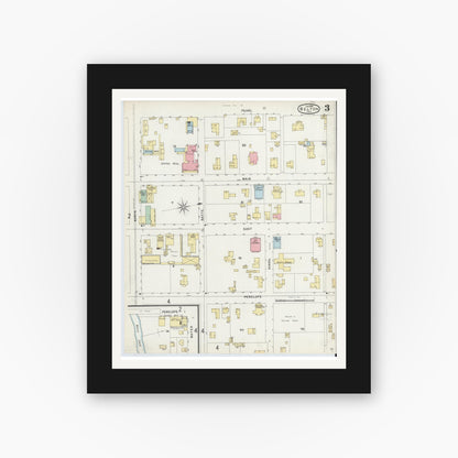 Old map wall art mockup — black gallery frame with white mat — Sanborn Fire Insurance Map from Belton, Bell County, Texas (1896), Sheet #0003