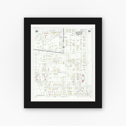 Old map wall art mockup — black gallery frame with white mat — Sanborn Fire Insurance Map from Glen Ellyn, Du Page County, Illinois (1929), Sheet #0010