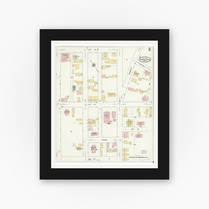 Old map wall art mockup — black gallery frame with white mat — Sanborn Fire Insurance Map from Turners Falls, Franklin County, Massachusetts (1909), Sheet #0005