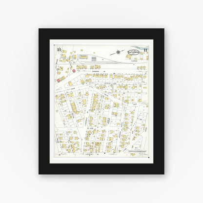 Old map wall art mockup — black gallery frame with white mat — Sanborn Fire Insurance Map from East Liverpool, Columbiana County, Ohio (1923), Sheet #0011