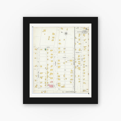 Old map wall art mockup — black gallery frame with white mat — Sanborn Fire Insurance Map from Leetonia, Columbiana County, Ohio (1903), Sheet #0006