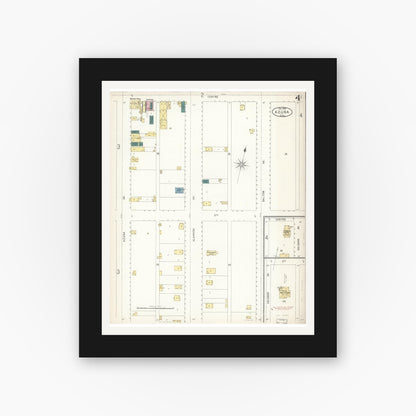 Old map wall art mockup — black gallery frame with white mat — Sanborn Fire Insurance Map from Azusa, Los Angeles County, California (1899), Sheet #0004