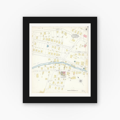 Old map wall art mockup — black gallery frame with white mat — Sanborn Fire Insurance Map from Jackson, Amador County, California (1898), Sheet #0002