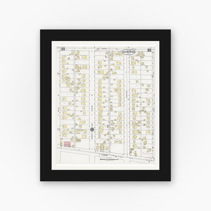 Old map wall art mockup — black gallery frame with white mat — Sanborn Fire Insurance Map from Huntington Park, Los Angeles County, California (1924), Sheet #0018