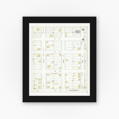 Old map wall art mockup — black gallery frame with white mat — Sanborn Fire Insurance Map from Hamlin, Jones County, Texas (1919), Sheet #0010