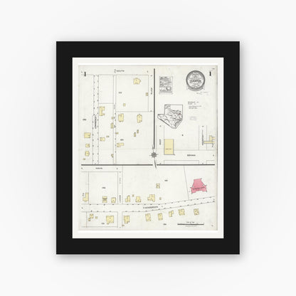 Old map wall art mockup — black gallery frame with white mat — Sanborn Fire Insurance Map from Overton, Rusk County, Texas (1926) - Complete Map Set