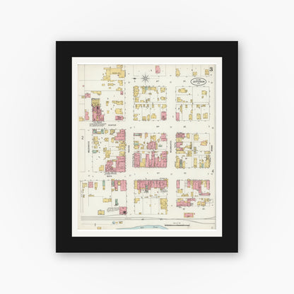 Old map wall art mockup — black gallery frame with white mat — Sanborn Fire Insurance Map from Jefferson, Jefferson County, Wisconsin (1898), Sheet #0003