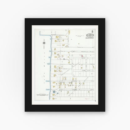 Old map wall art mockup — black gallery frame with white mat — Sanborn Fire Insurance Map from Palm Beach, Palm Beach County, Florida (1919), Sheet #0005