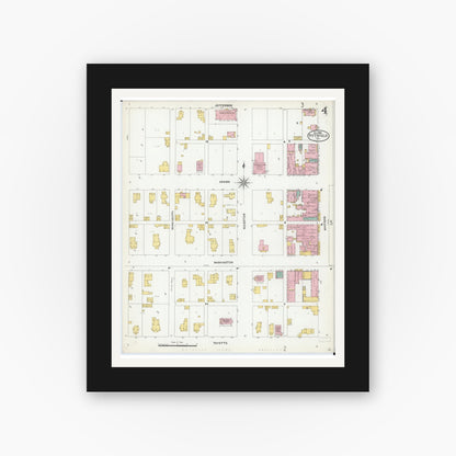 Old map wall art mockup — black gallery frame with white mat — Sanborn Fire Insurance Map from Pittsfield, Pike County, Illinois (1905), Sheet #0004