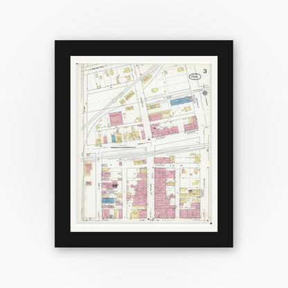 Old map wall art mockup — black gallery frame with white mat — Sanborn Fire Insurance Map from Pana, Christian County, Illinois (1916), Sheet #0003