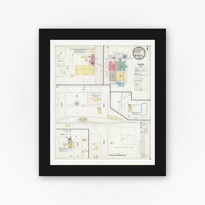 Old map wall art mockup — black gallery frame with white mat — Sanborn Fire Insurance Map from Whitewright, Grayson County, Texas (1896), Sheet #0001