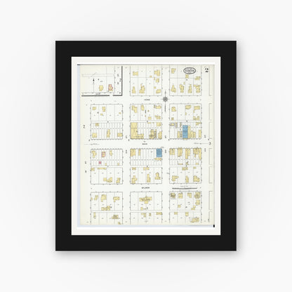 Old map wall art mockup — black gallery frame with white mat — Sanborn Fire Insurance Map from Edmore, Montcalm County, Michigan (1918), Sheet #0002