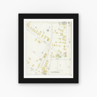 Old map wall art mockup — black gallery frame with white mat — Sanborn Fire Insurance Map from Dansville, Livingston County, New York (1898), Sheet #0005