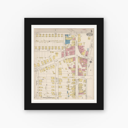 Old map wall art mockup — black gallery frame with white mat — Sanborn Fire Insurance Map from Nanticoke, Luzerne County, Pennsylvania (1920), Sheet #0005