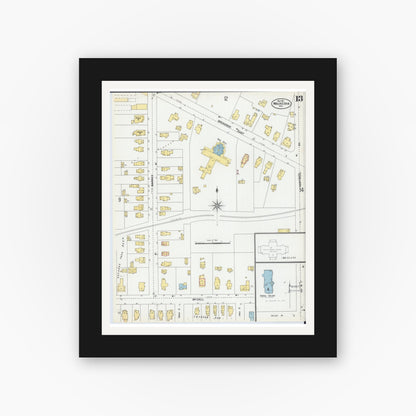 Old map wall art mockup — black gallery frame with white mat — Sanborn Fire Insurance Map from Waukesha, Waukesha County, Wisconsin (1901), Sheet #0013