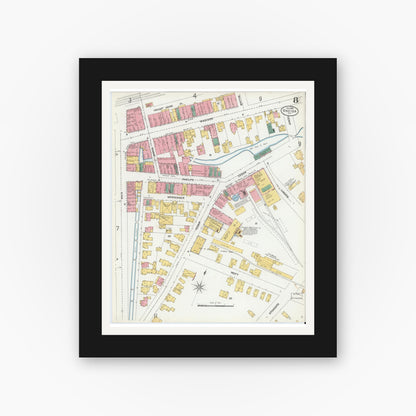 Old map wall art mockup — black gallery frame with white mat — Sanborn Fire Insurance Map from Oneida, Madison County, New York (1904), Sheet #0007