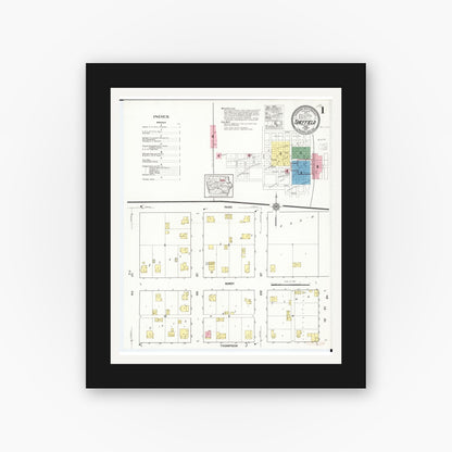 Old map wall art mockup — black gallery frame with white mat — Sanborn Fire Insurance Map from Sheffield, Franklin County, Iowa (1916) â€” Complete Set