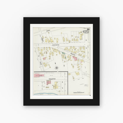 Old map wall art mockup — black gallery frame with white mat — Sanborn Fire Insurance Map from Houston, Harris County, Texas (1890), Sheet #0019