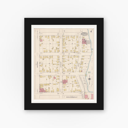 Old map wall art mockup — black gallery frame with white mat — Sanborn Fire Insurance Map from Two Rivers, Manitowoc County, Wisconsin (1922), Sheet #0004